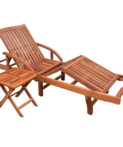 vidaXL Sun Lounger with Table Solid Acacia Wood