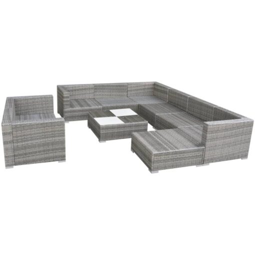 10 Piece Garden Lounge Set with Cushions Poly Rattan Grey - Image 2