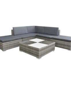 vidaXL 6 Piece Garden Lounge Set with Cushions Poly Rattan Grey