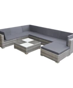 vidaXL 8 Piece Garden Lounge Set with Cushions Poly Rattan Grey