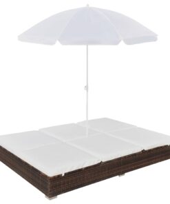 vidaXL Outdoor Lounge Bed with Umbrella Poly Rattan Brown