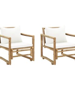 vidaXL Garden Chairs 2 pcs with Cushions and Pillows Bamboo