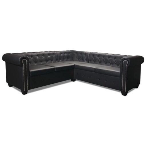 vidaXL Chesterfield Corner Sofa 5-Seater Artificial Leather Black - Image 2