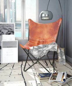 vidaXL Butterfly Chair Brown Real Leather