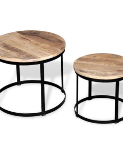 vidaXL Two Piece Coffee Table Set Rough Mango Wood Round 40 cm/50 cm