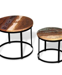 vidaXL Two Piece Coffee Table Set Solid Reclaimed Wood Round 40cm/50cm