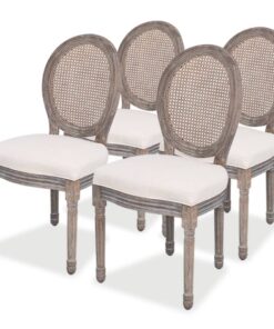 vidaXL Dining Chairs 4 pcs Linen and Rattan