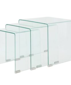 vidaXL Three Piece Nesting Table Set Tempered Glass Clear