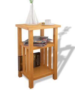 vidaXL End Table with Magazine Shelf 27x35x55 cm Solid Oak Wood