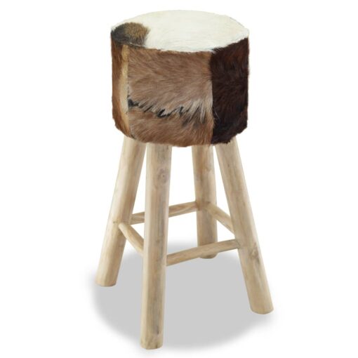 vidaXL Bar Stool Real Leather and Solid Teak Wood - Image 2