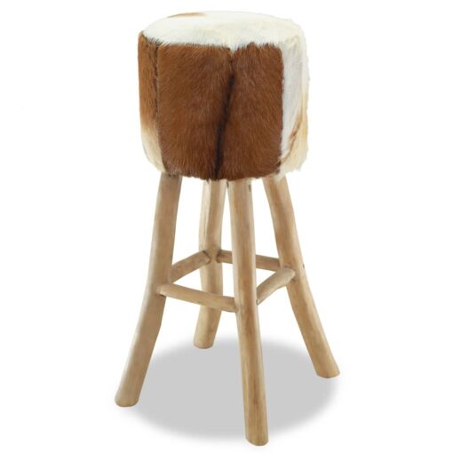 vidaXL Bar Stool Real Leather and Solid Teak Wood - Image 4