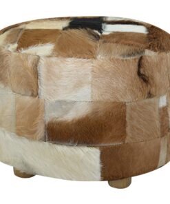 vidaXL Pouffe Genuine Leather Round 50x50x45 cm