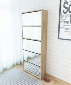 vidaXL Shoe Cabinet 5-Layer Mirror Oak 63x17x169.5 cm