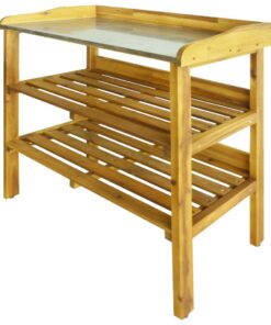 vidaXL Potting Bench with 2 Shelves Solid Acacia Wood and Zinc