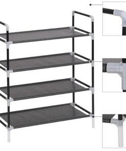 vidaXL Shoe Rack with 4 Shelves Metal and Non-woven Fabric Black