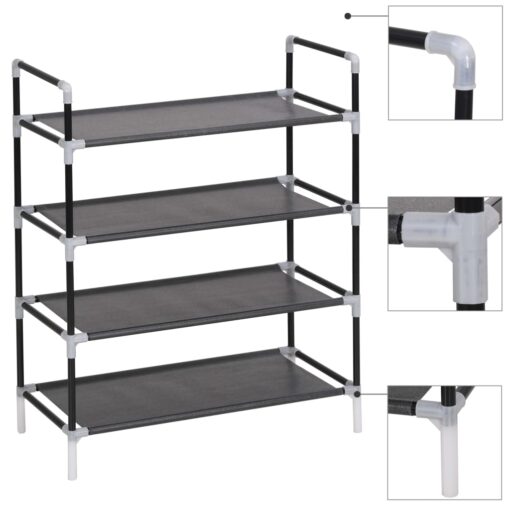 vidaXL Shoe Rack with 4 Shelves Metal and Non-woven Fabric Black