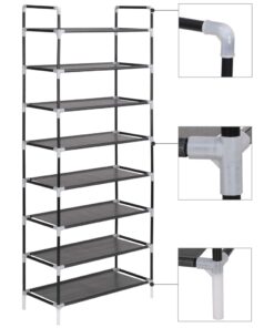 vidaXL Shoe Rack with 8 Shelves Metal and Non-woven Fabric Black