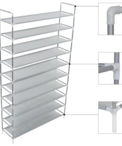 vidaXL Shoe Rack with 10 Shelves Metal and Non-woven Fabric Silver