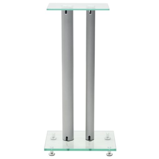 Speaker Stands 2 pcs Tempered Glass 2 Pillars Design Silver - Image 2