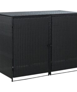 vidaXL Double Wheelie Bin Shed Poly Rattan Black 148x80x111 cm