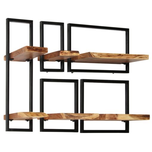 vidaXL Wall Shelf Set 5 Pieces Solid Acacia Wood and Steel - Image 2