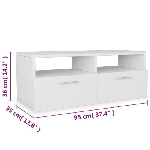 vidaXL TV Cabinets 2 pcs Engineered Wood 95x35x36 cm White - Image 4
