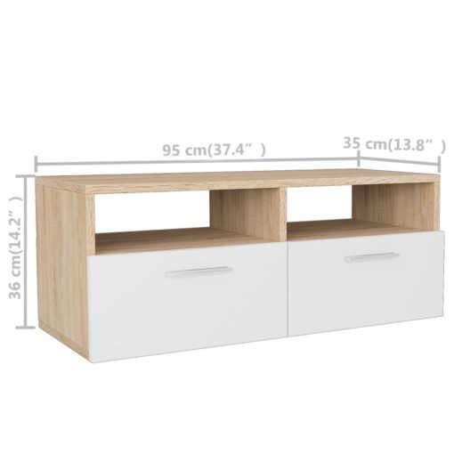 vidaXL TV Cabinets 2 pcs Engineered Wood 95x35x36 cm Oak and White - Image 4