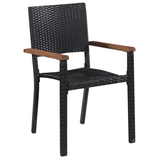 5 Piece Outdoor Dining Set Poly Rattan and Acacia Wood Black - Image 2