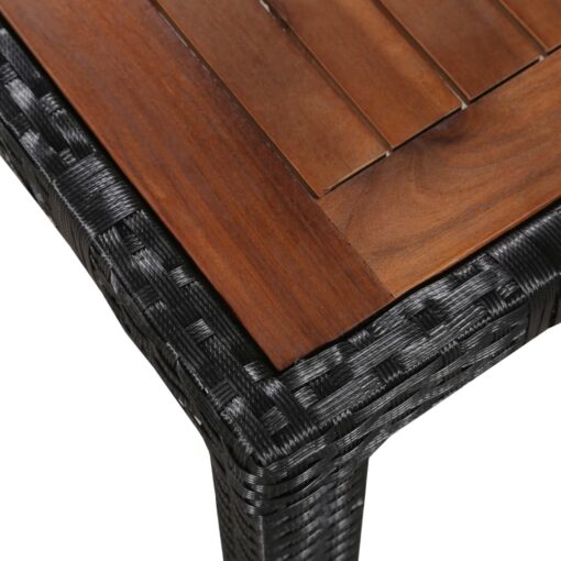 5 Piece Outdoor Dining Set Poly Rattan and Acacia Wood Black - Image 3