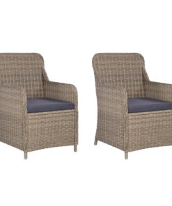 vidaXL Outdoor Chairs with Cushions 2 pcs Poly Rattan Brown