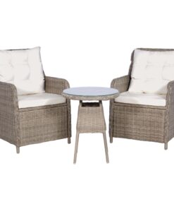 vidaXL 3 Piece Bistro Set with Cushions and Pillows Poly Rattan Brown