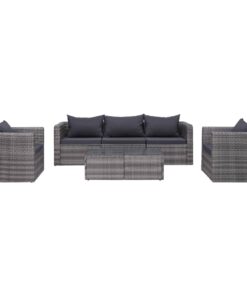 vidaXL 6 Piece Garden Sofa Set with Cushions & Pillows Poly Rattan Grey