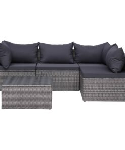 vidaXL 5 Piece Garden Sofa Set with Cushions & Pillows Poly Rattan Grey
