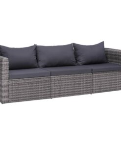 vidaXL 3 Piece Garden Sofa Set with Cushions Grey Poly Rattan