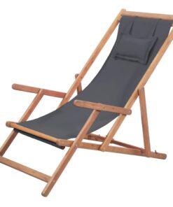 vidaXL Folding Beach Chair Fabric and Wooden Frame Grey