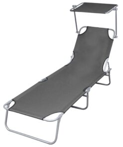 vidaXL Folding Sun Lounger with Canopy Steel Grey