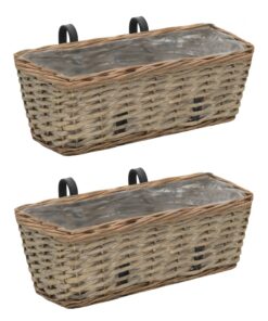 vidaXL Balcony Planter 2 pcs Wicker with PE Lining 40 cm