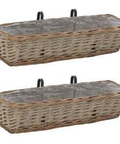 vidaXL Balcony Planter 2 pcs Wicker with PE Lining 60 cm