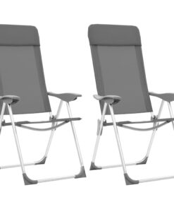 vidaXL Folding Camping Chairs 2 pcs Grey Aluminium