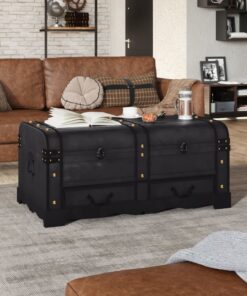 vidaXL Treasure Chest Wood Black 90x51x42 cm