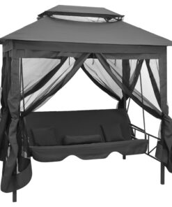 vidaXL Outdoor Convertible Swing Bench with Canopy Anthracite 220x160x240 cm Steel