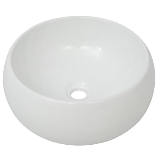 Bathroom Basin with Mixer Tap Ceramic Round White - Image 2