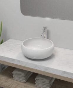 vidaXL Bathroom Basin with Mixer Tap Ceramic Round White