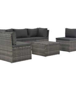 vidaXL 4 Piece Garden Lounge Set with Cushions Poly Rattan Grey