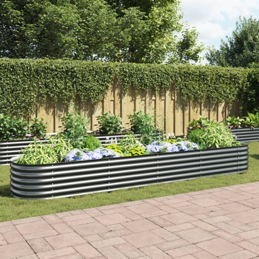 vidaXL Garden Raised Bed 400x80x44 cm Galvanised Steel Grey