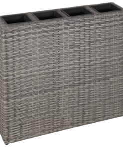 vidaXL Garden Raised Bed with 4 Pots Poly Rattan Grey