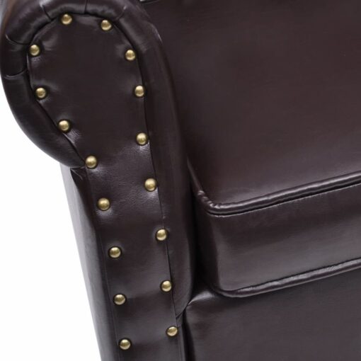 vidaXL Armchair with Footstool Dark Brown Faux Leather - Image 3