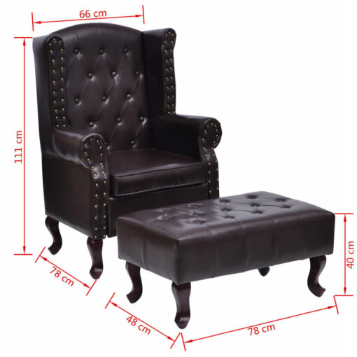 vidaXL Armchair with Footstool Dark Brown Faux Leather - Image 4