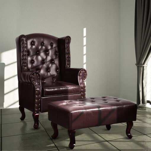 vidaXL Armchair with Footstool Dark Brown Faux Leather