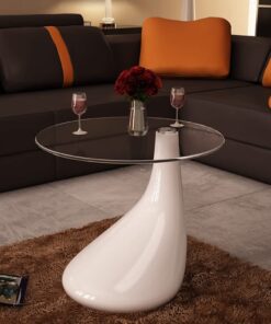 vidaXL Coffee Table with Round Glass Top High Gloss White